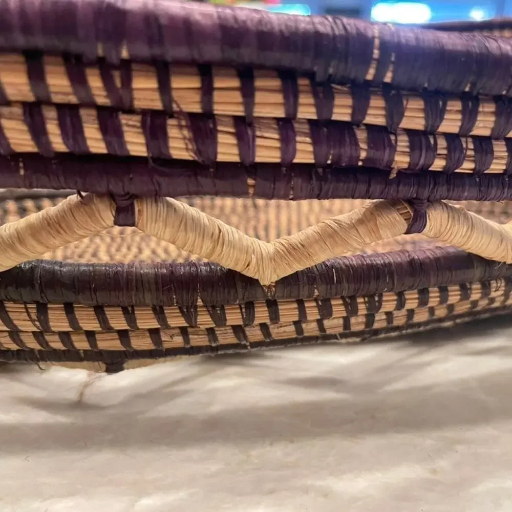 Large african weaved basket  large oblong purple